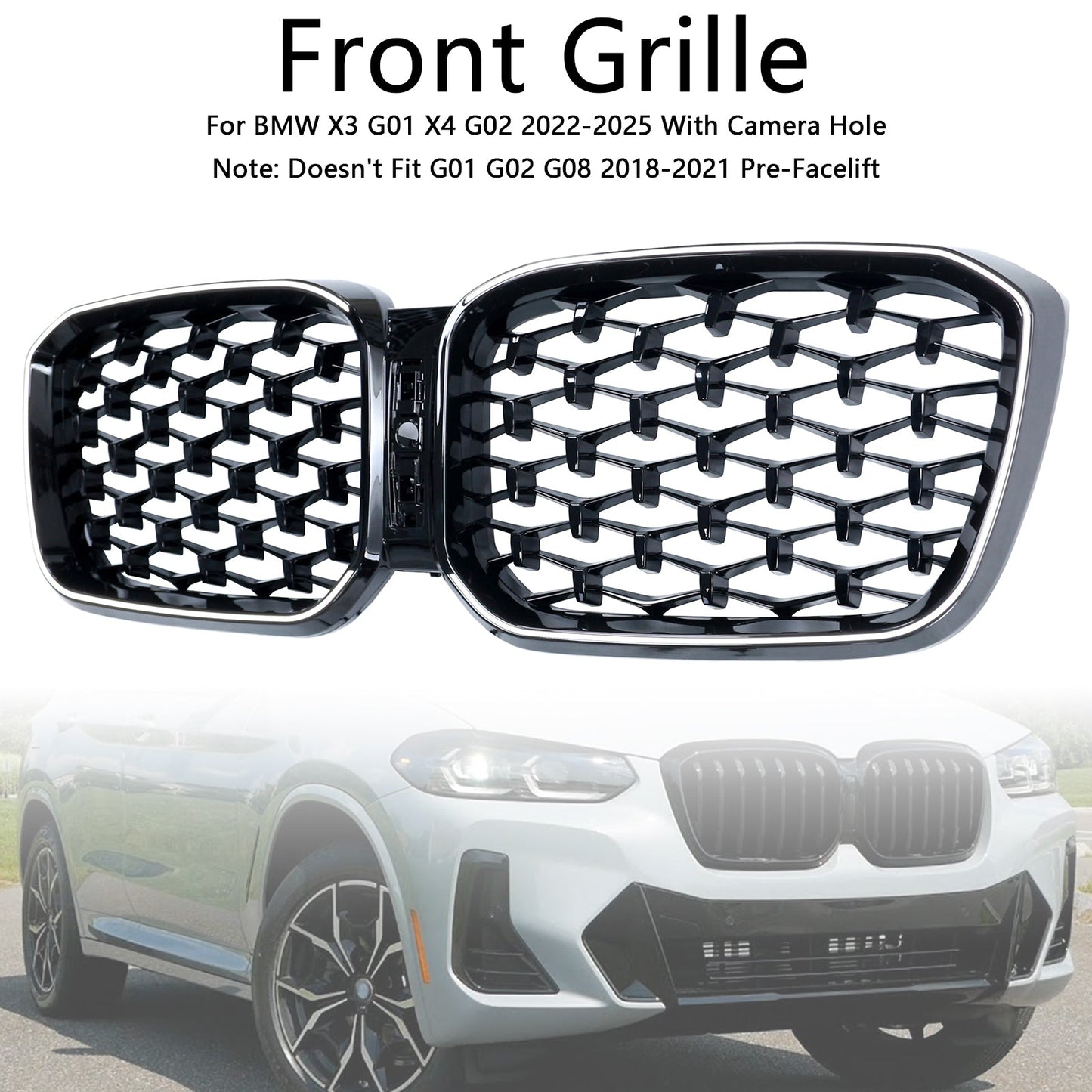 Griglia a rene paraurti anteriore nero lucido BMW X3 G01 X4 G02 2022-2025