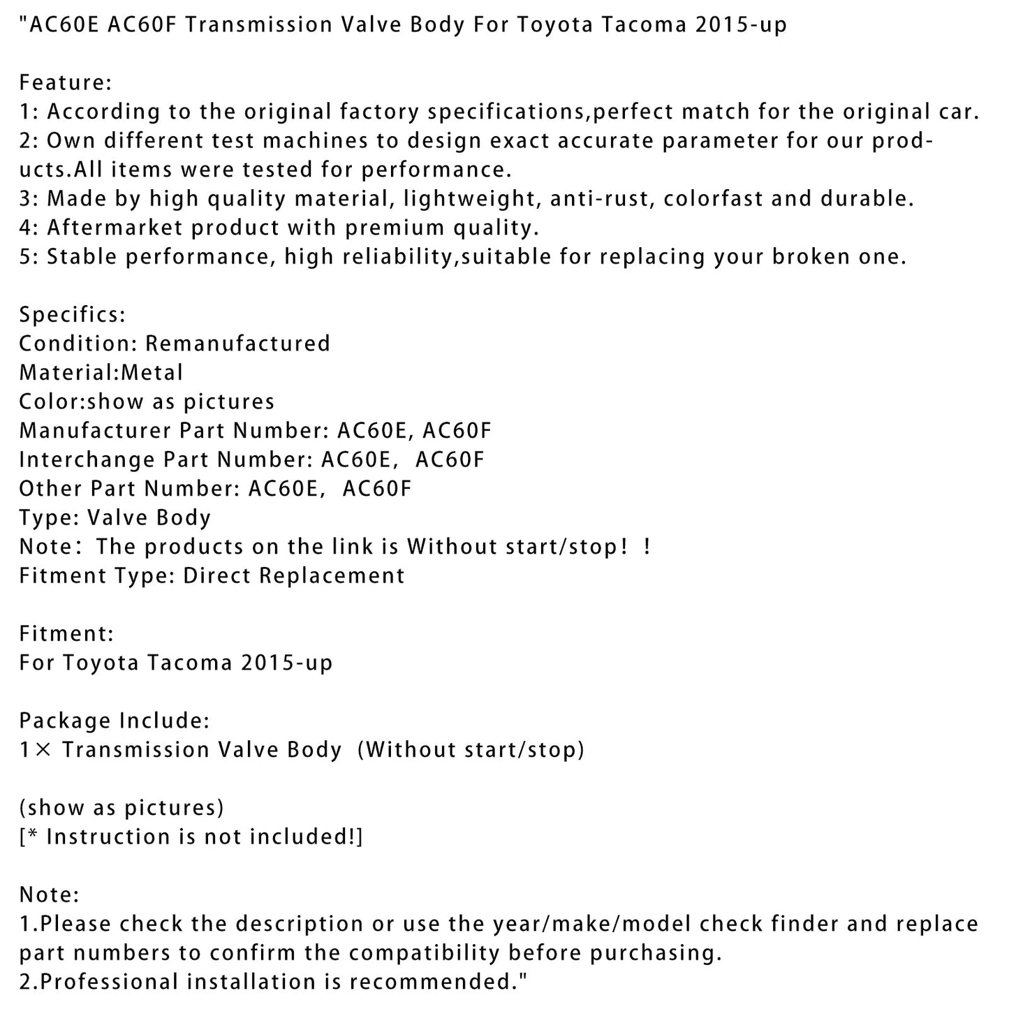 Corpo valvola trasmissione Toyota Tacoma 2015-up AC60E AC60F