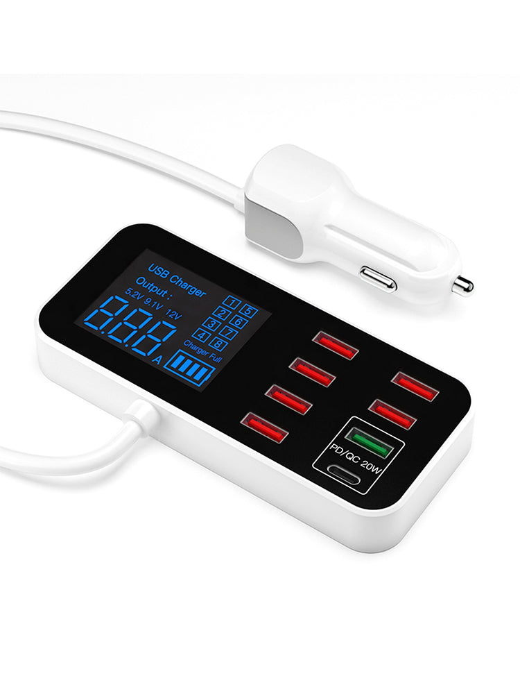 Caricabatterie USB PD5V1A QC3.0 con display, piccolo caricabatteria per auto a 8 porte, accendisigari
