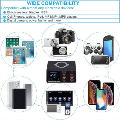 100W 8 Port USB QC3.0 PD Caricatore veloce Wireless Charging Station EU Plug