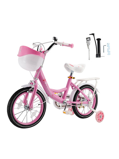 Bicicletta da principessa per bambini da 18" per ragazze, con ruote da allenamento rimovibili, rosa/viola