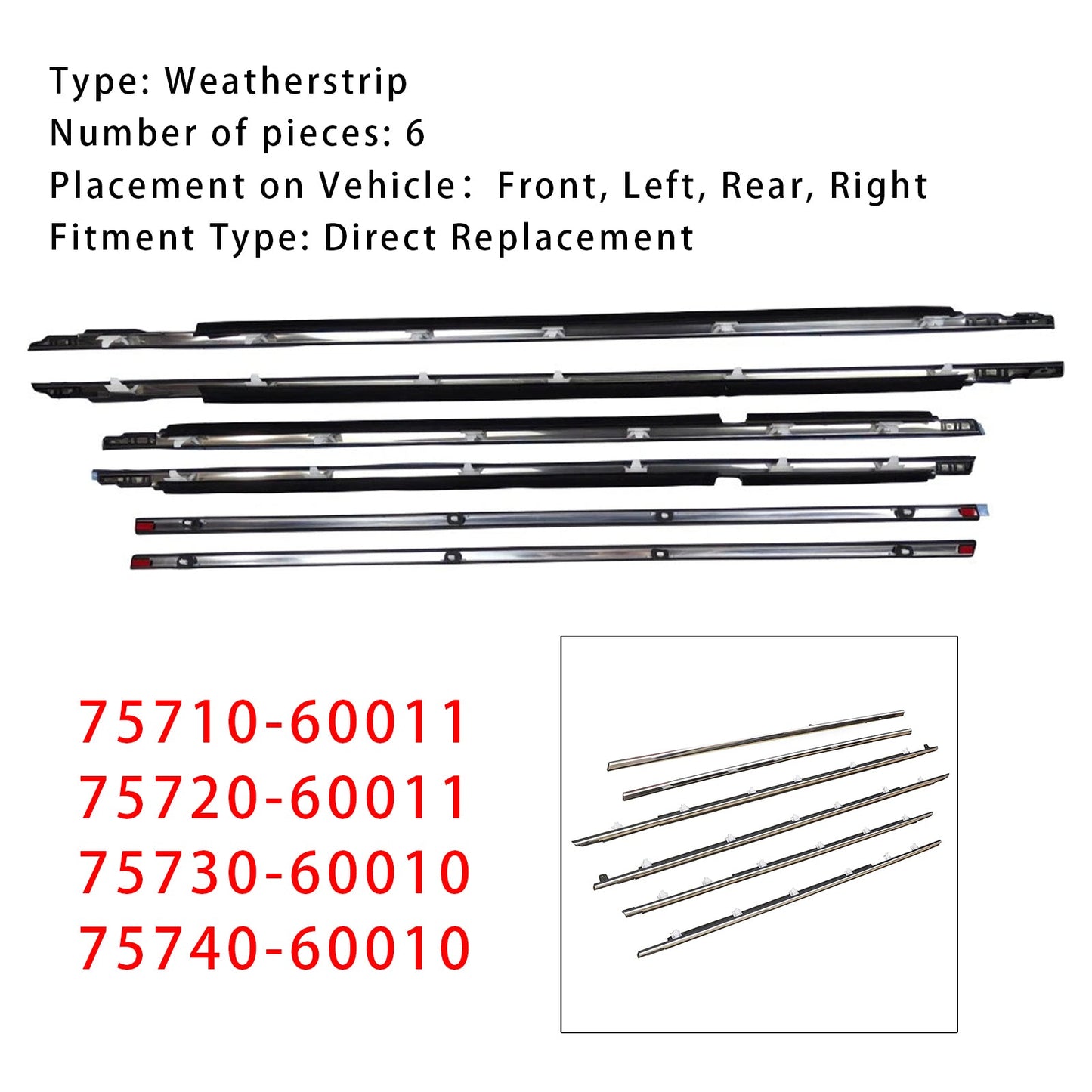6 pezzi di modanatura per cintura porta adatta per Toyota Land Cruiser serie 80 1991-1997