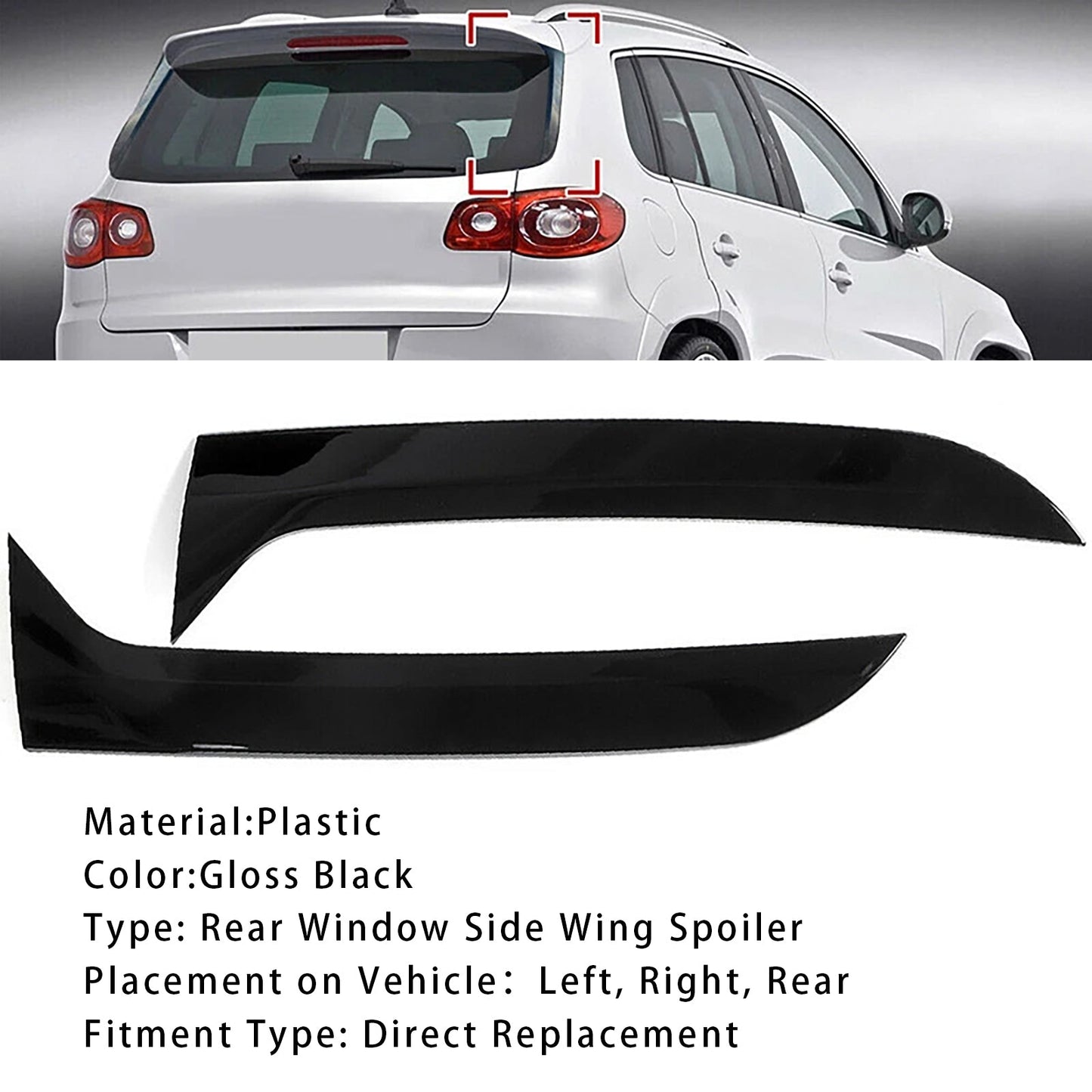 Spoiler laterali per lunotto posteriore nero lucido per VW Tiguan MK1 2007-2016
