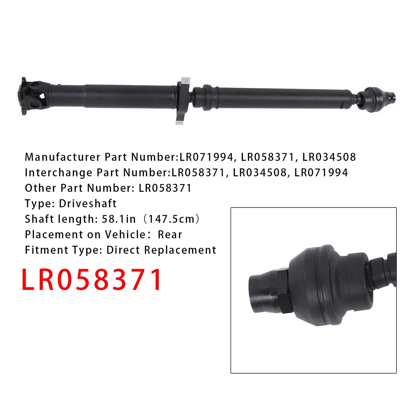 Gruppo albero di trasmissione posteriore Land Rover Range Rover Sport V6 3.0L Diesel 2016 LR058371 LR034508