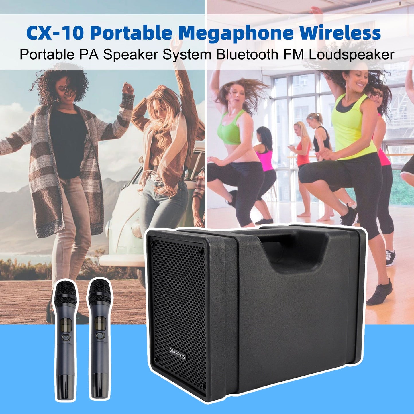 Megafono portatile CX-10 Sistema di altoparlanti PA portatili wireless Altoparlante FM