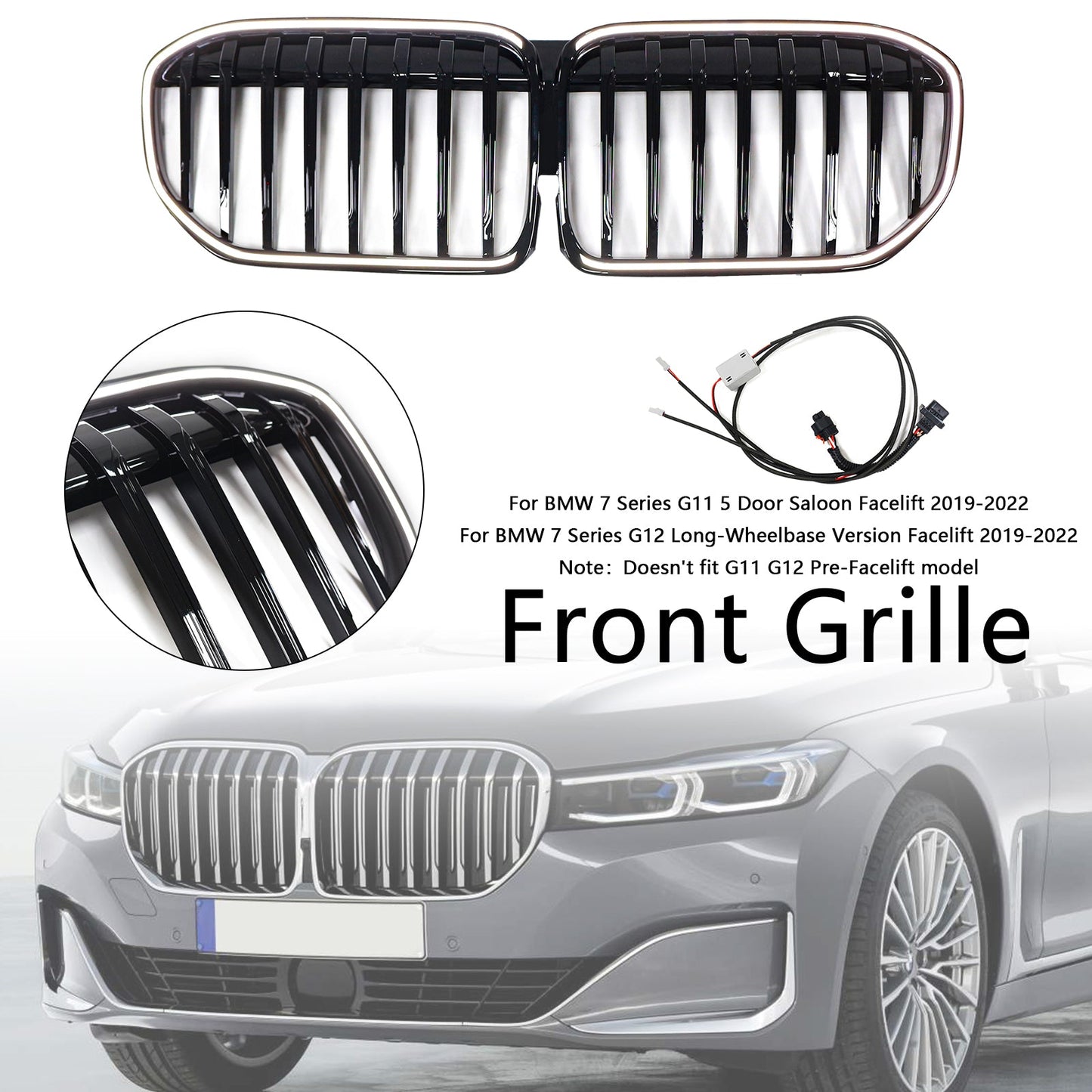 Griglia anteriore nera lucida a lamelle singole BMW Serie 7 G12 passo lungo 2019-2022