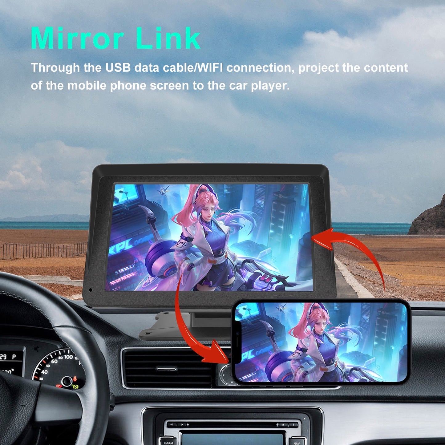 Lettore multifunzione CarPlay da 7 pollici, Apple AirPlay, Android, telecamera di proiezione