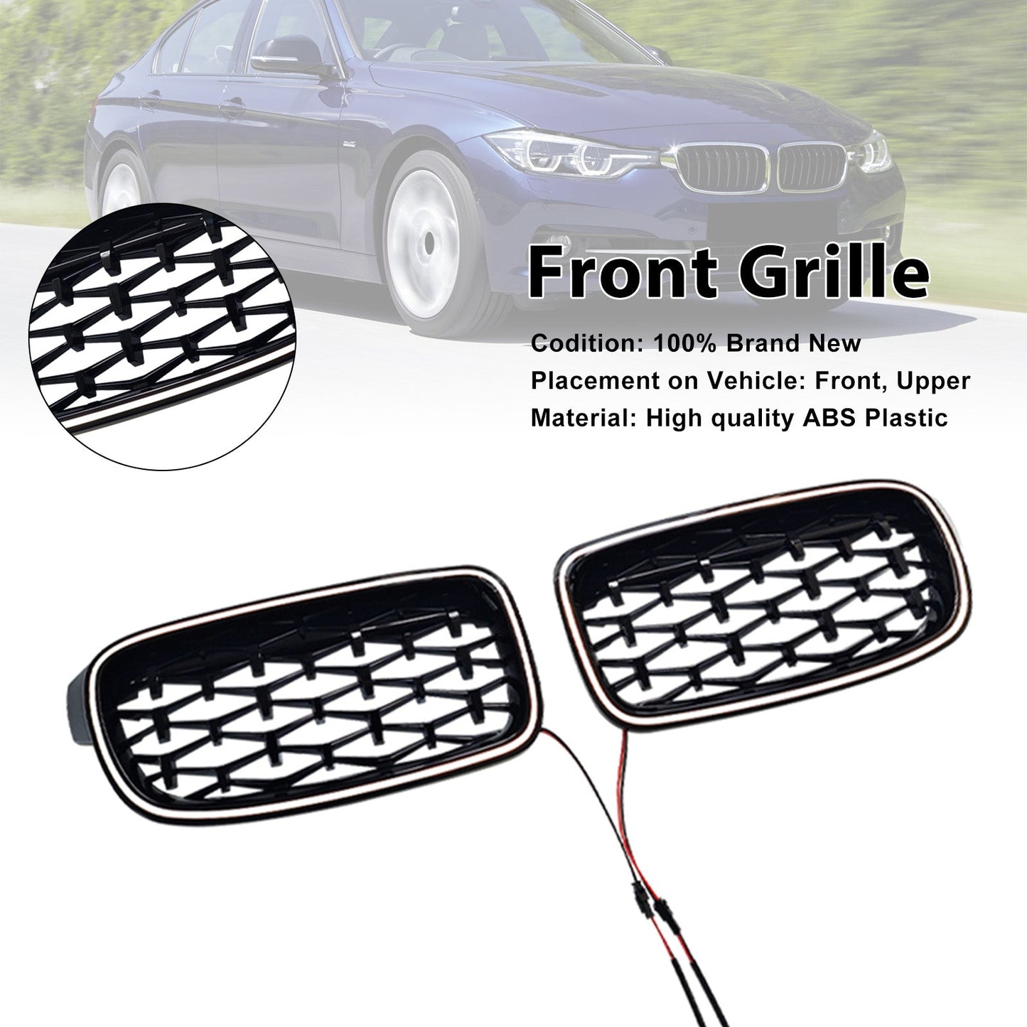 Griglia anteriore a doppio rene diamantata per BMW Serie 3 F30 F31 F35 2012-2019