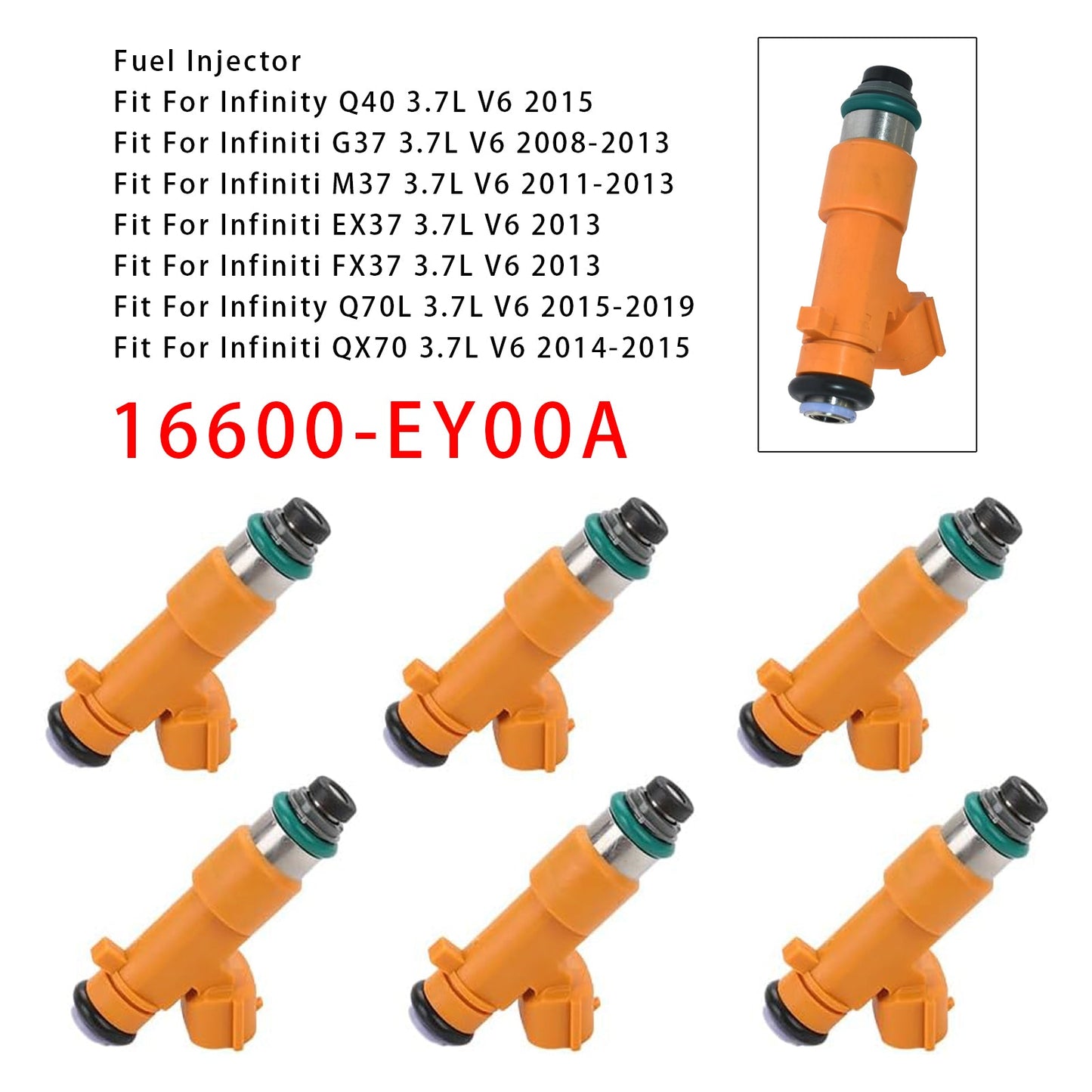 6 pezzi iniettori carburante per Infiniti G37 Q60 QX70 FX37 Nissan 370Z 3.7L 16600-EY00A