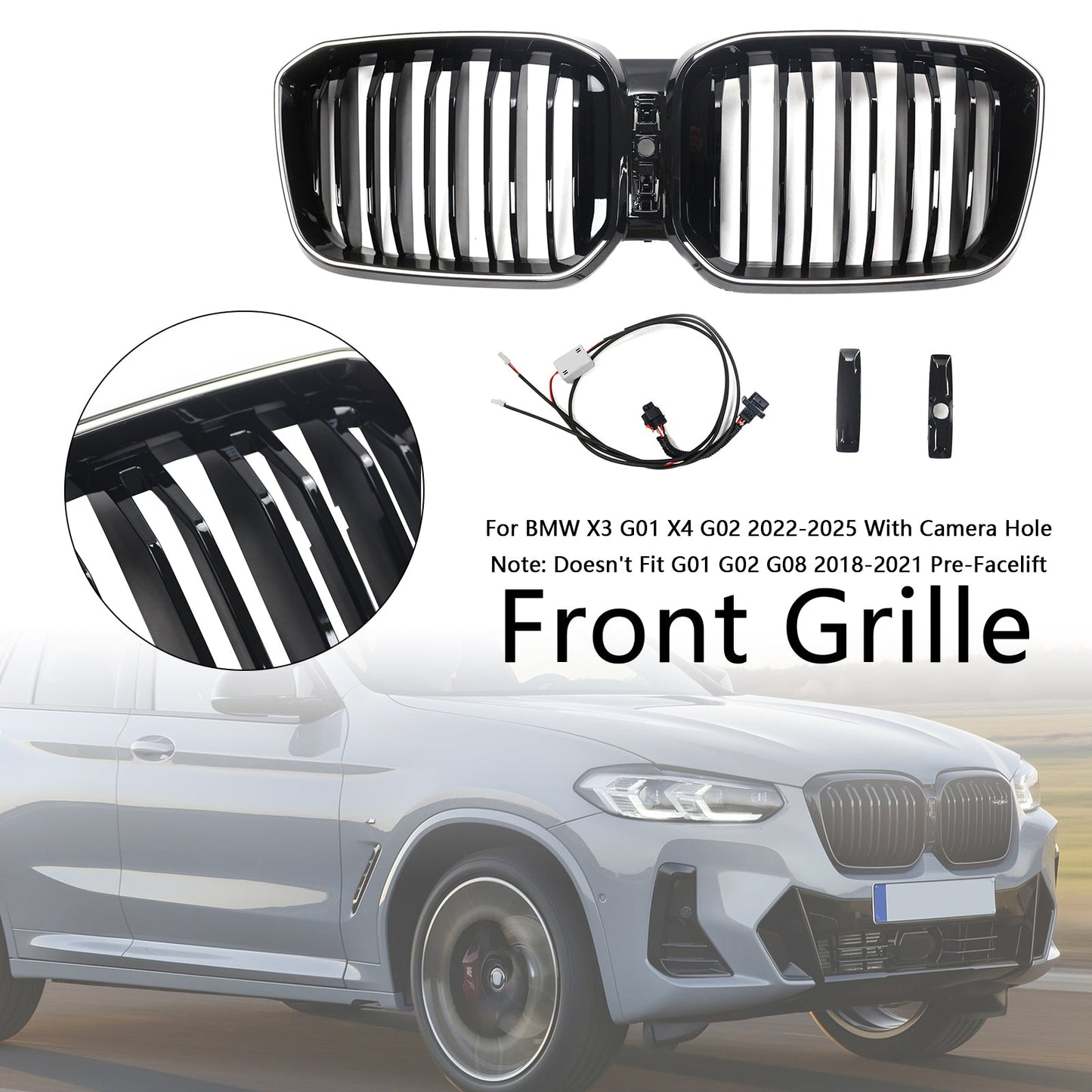 Griglia a doppio rene per paraurti nero lucido BMW X3 G01 X4 G02 2022-2025