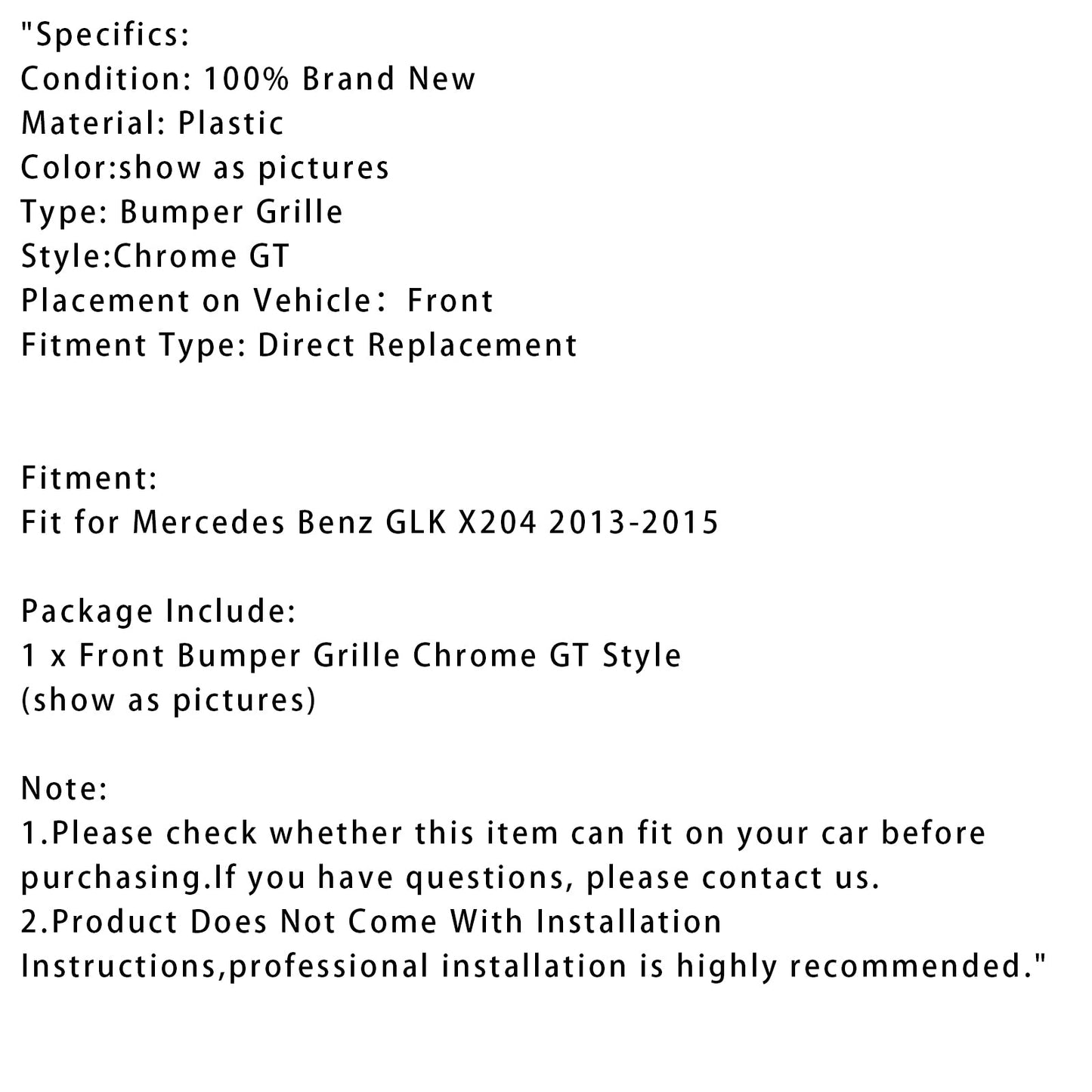 Griglia anteriore Mercedes Benz GLK X204 GT 2013-2015 con griglia cromata