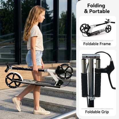 Monopattino pieghevole pendolare adulti/adolescenti ruote PU piene luminose 8" doppi freni sicurezza piattaforma antiscivolo