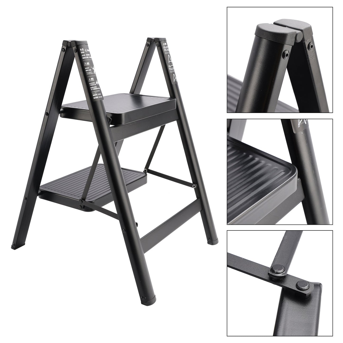 Scala a pioli, 2 livelli, pieghevole, alluminio, larga, leggera, compatta, scala