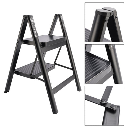 Scala a pioli, 2 livelli, pieghevole, alluminio, larga, leggera, compatta, scala