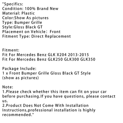 Griglia anteriore nera lucida Mercedes Benz GLK X204 GT 2013-2015