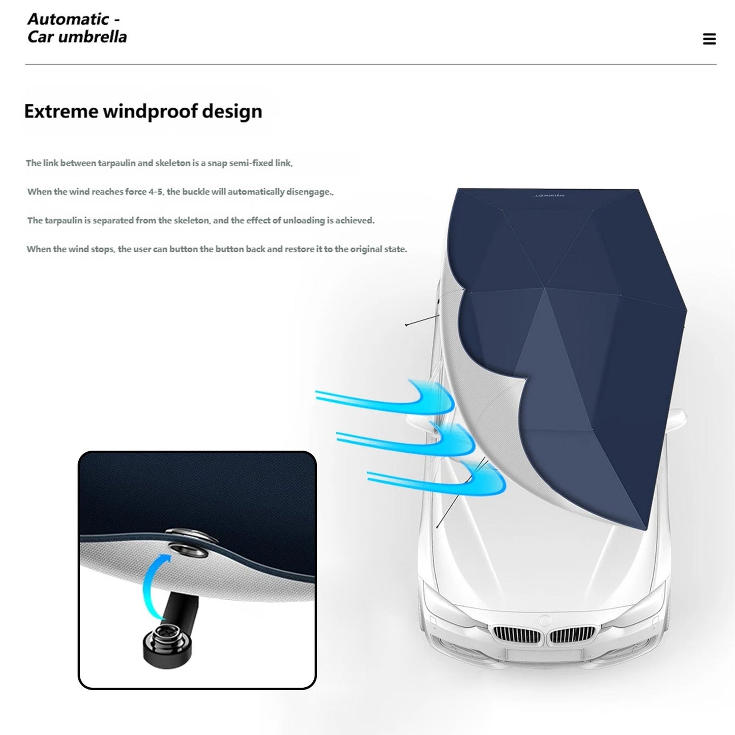 Ombrellone automatico da esterno per tetto auto, finestrino, resistente ai raggi UV e impermeabile.