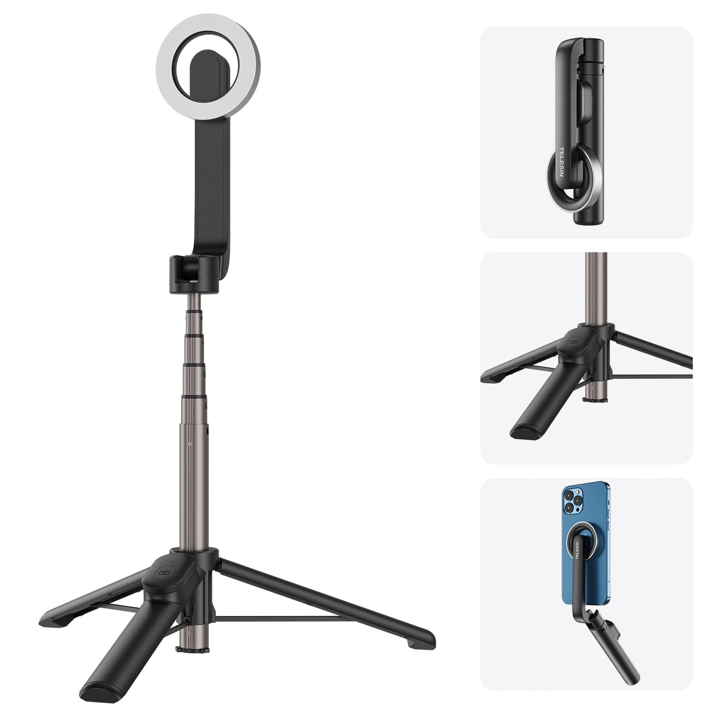 Mini bastone per selfie magnetico per telefono cellulare Magesafe Bluetooth in lega di alluminio con treppiede