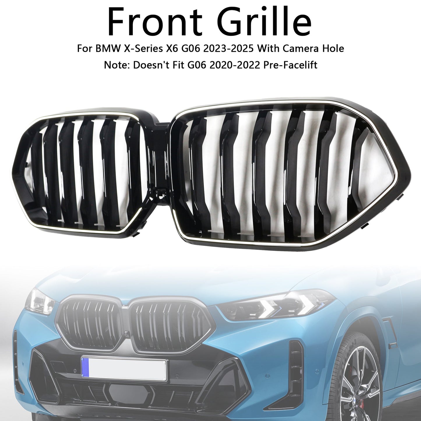Griglia paraurti anteriore nera BMW X6 G06 M60i 2023-2025 con foro per telecamera