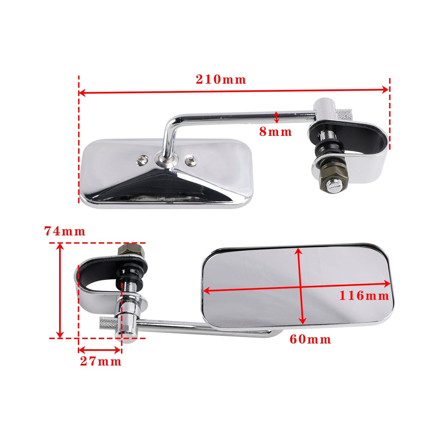 Specchietti cromati rettangolari retrò con morsetto per Yamaha XS650 SR400 SR500 W650