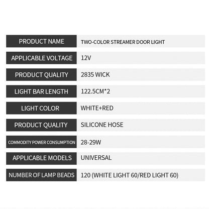 Strisce luminose decorative per portiere auto, lampeggianti, luce rossa e bianca, 1,2 m