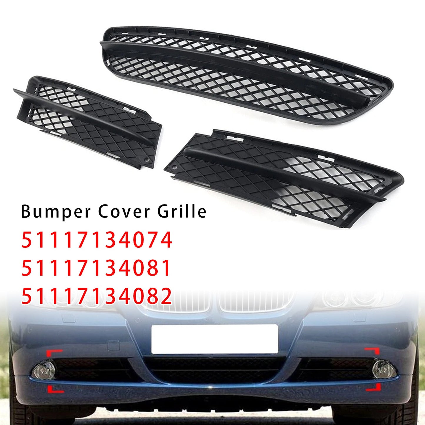Set griglia inferiore paraurti anteriore per BMW Serie 3 E90 E91 2006-2008 51117134074