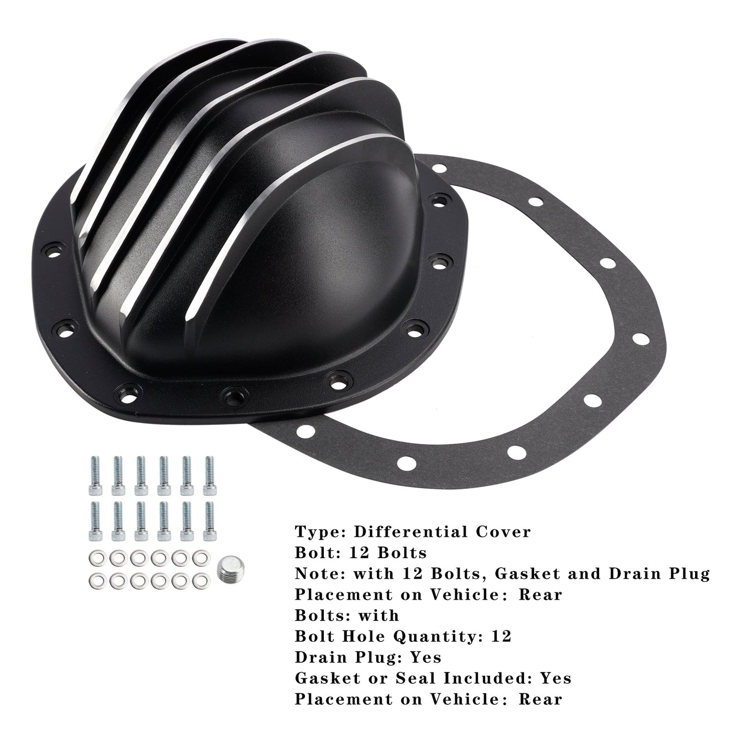 Copertura posteriore differenziale in alluminio nero a 12 bulloni GMC Jimmy 1/2 Ton Full-Size 1967-1981 YI217826T CE2862856IEC