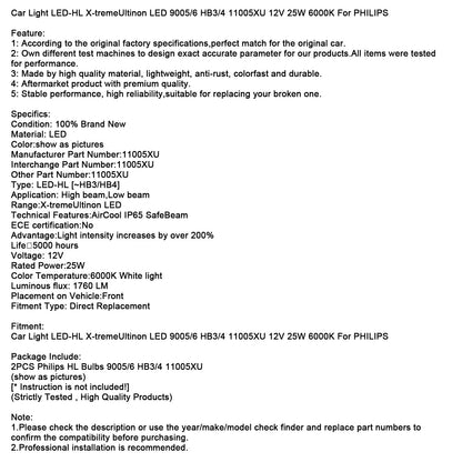 Luce auto LED-HL X-tremeUltinon LED 9005/6 HB3/4 11005XU 12V 25W per PHILIPS