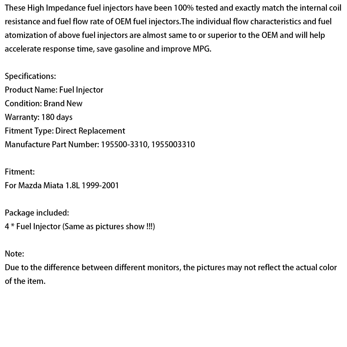 Iniettore di carburante Mazda Miata 1.8L 4 pezzi 195500-3310 1955003310 1955003310