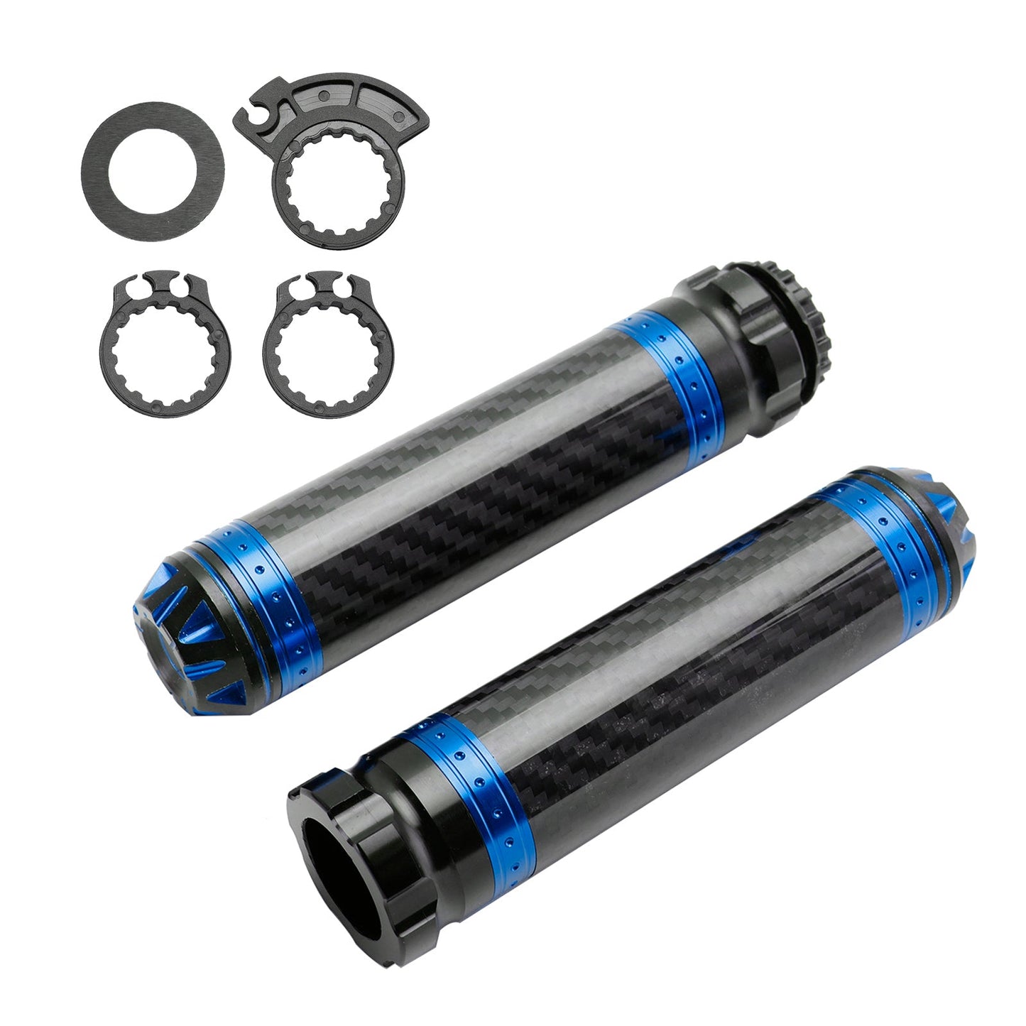 Manopole per manubrio moto da 7/8""/22 mm in carbonio, universali, verdi, per moto, argento