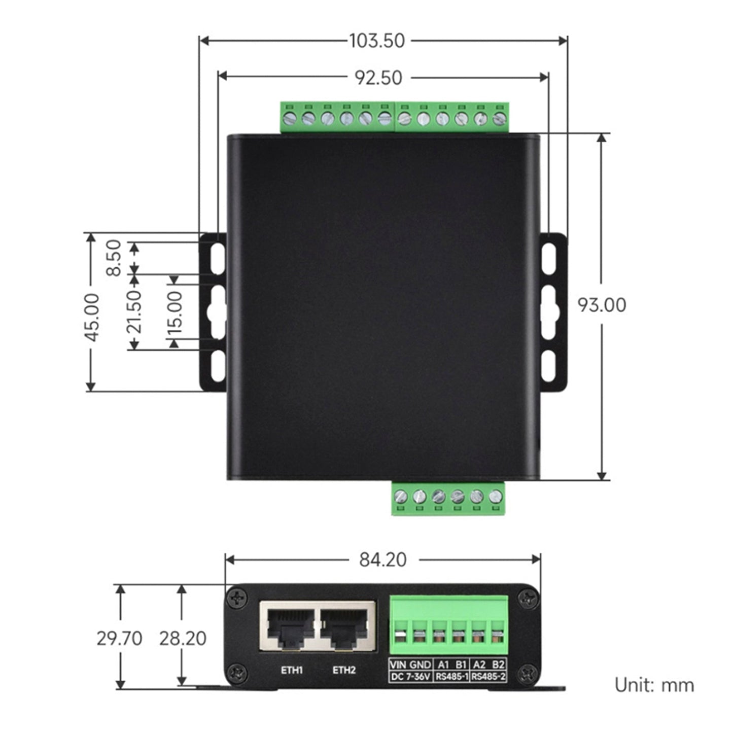 Modulo porta seriale industriale isolato Gateway Ethernet RS485 a RJ45 a otto vie