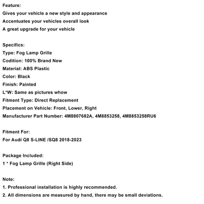 Griglia paraurti anteriore destra Audi Q8 S-Line SQ8 2018-2023 4M8807682A