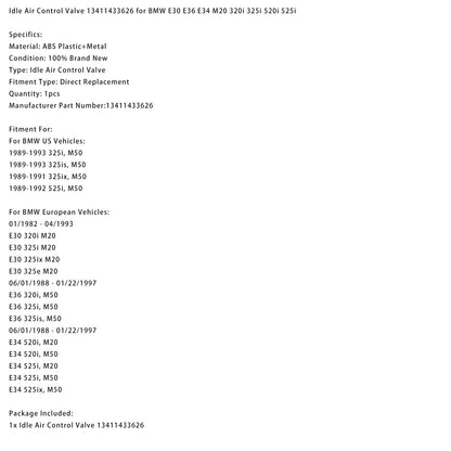 Valvola di controllo dell'aria al minimo 13411433626 per BMW E30 E36 E34 M20 320i 325i 520i 525i
