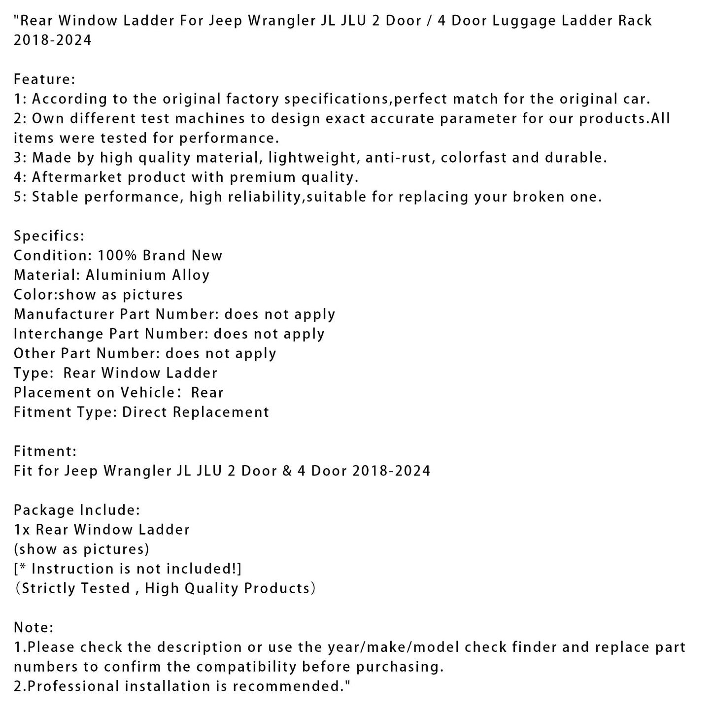 Scala per lunotto posteriore Jeep Wrangler JL JLU 2 porte e 4 porte 2018-2024