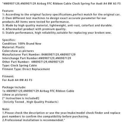 Cavo a nastro FFC per airbag Audi A4 8W A5 F5, molla a spirale 4M0907129 4N0907129