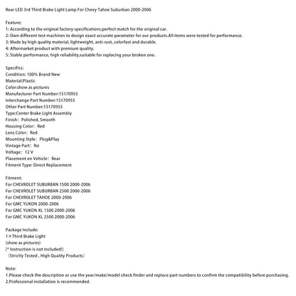 Lampada posteriore a LED per terza luce di stop per Chevy Tahoe Suburban 2000-2006