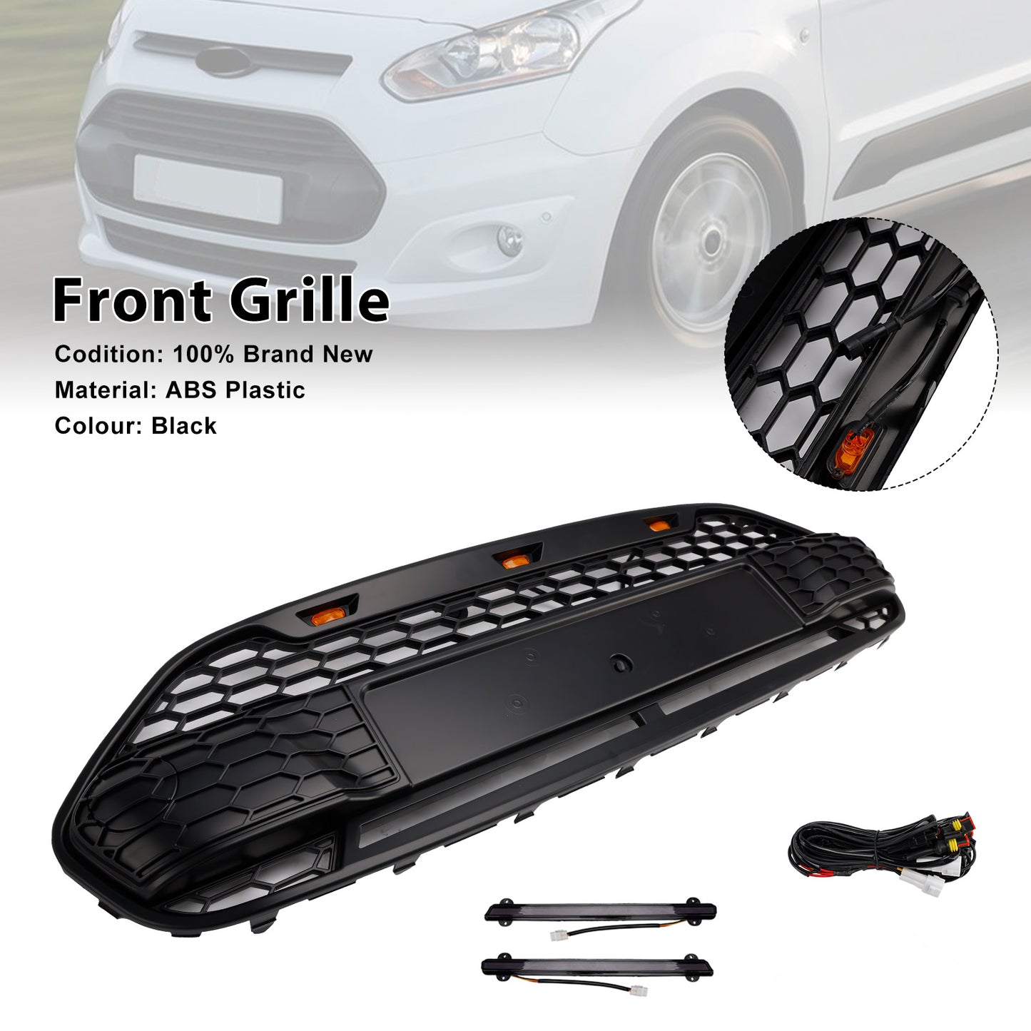 Griglia paraurti anteriore nera Ford Transit Connect 2014-2018 con LED