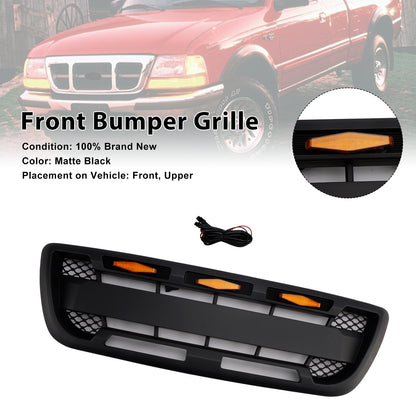 Griglia paraurti anteriore nera opaca Ford Ranger 1998-2000 con luce a LED