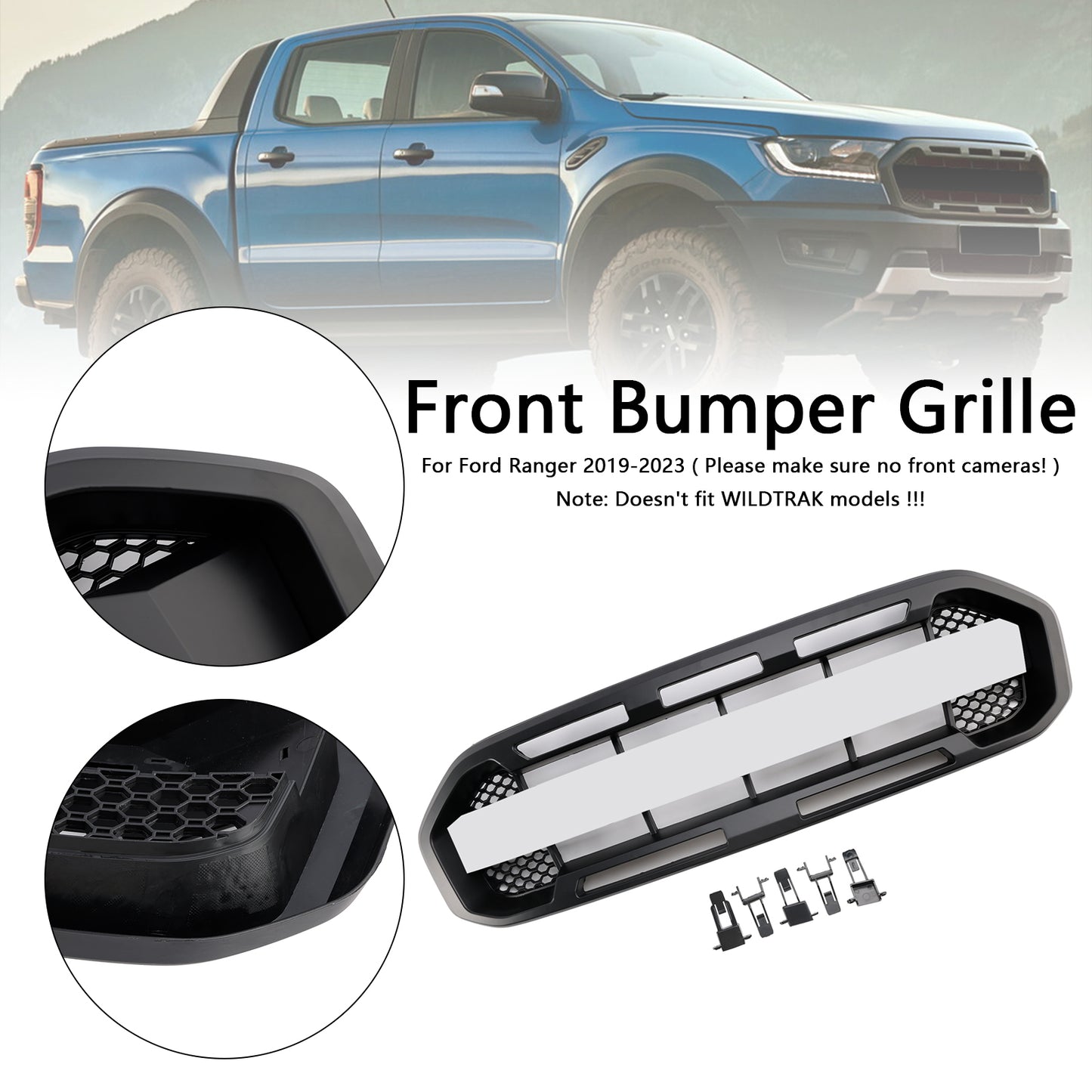 Per 2019-2023 Ford Ranger Raptor Style Griglia paraurti anteriore Nera