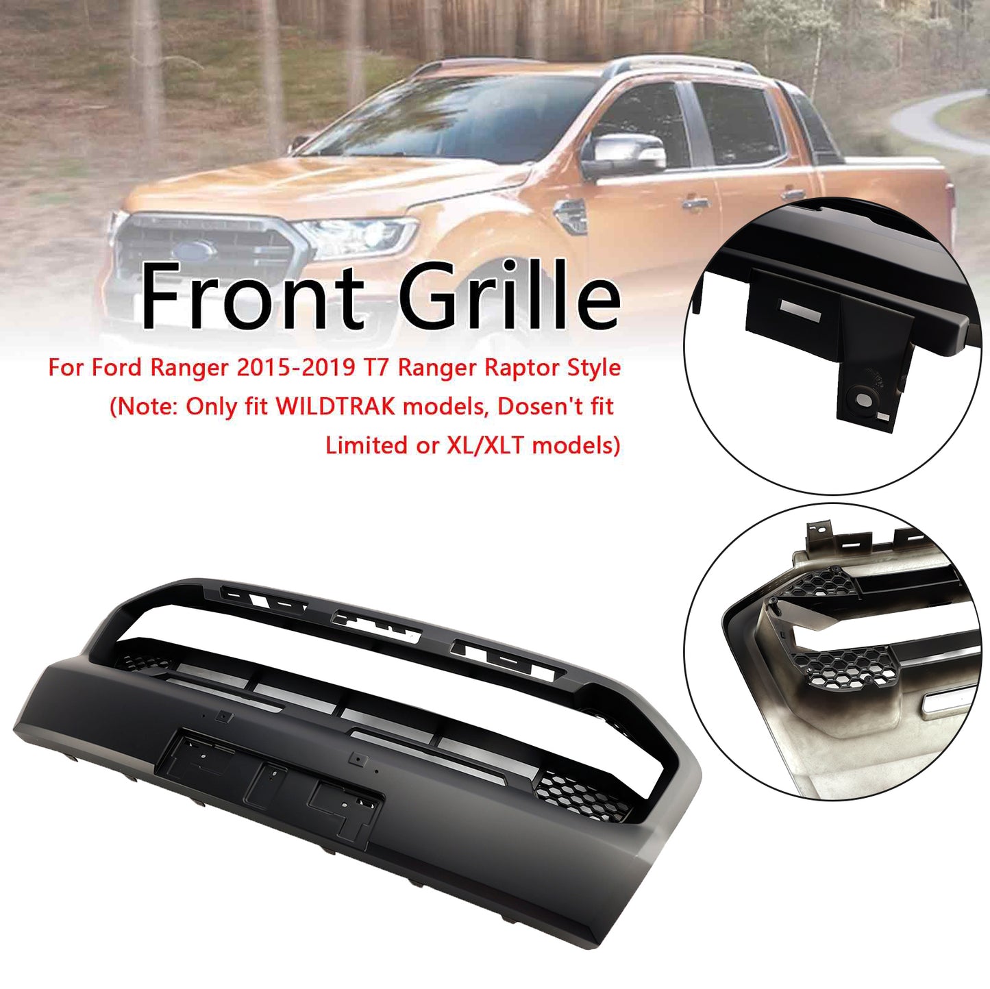 2019-2023 Ford Ranger T8 Ranger Raptor Style Griglia del paraurti anteriore Matt Nero