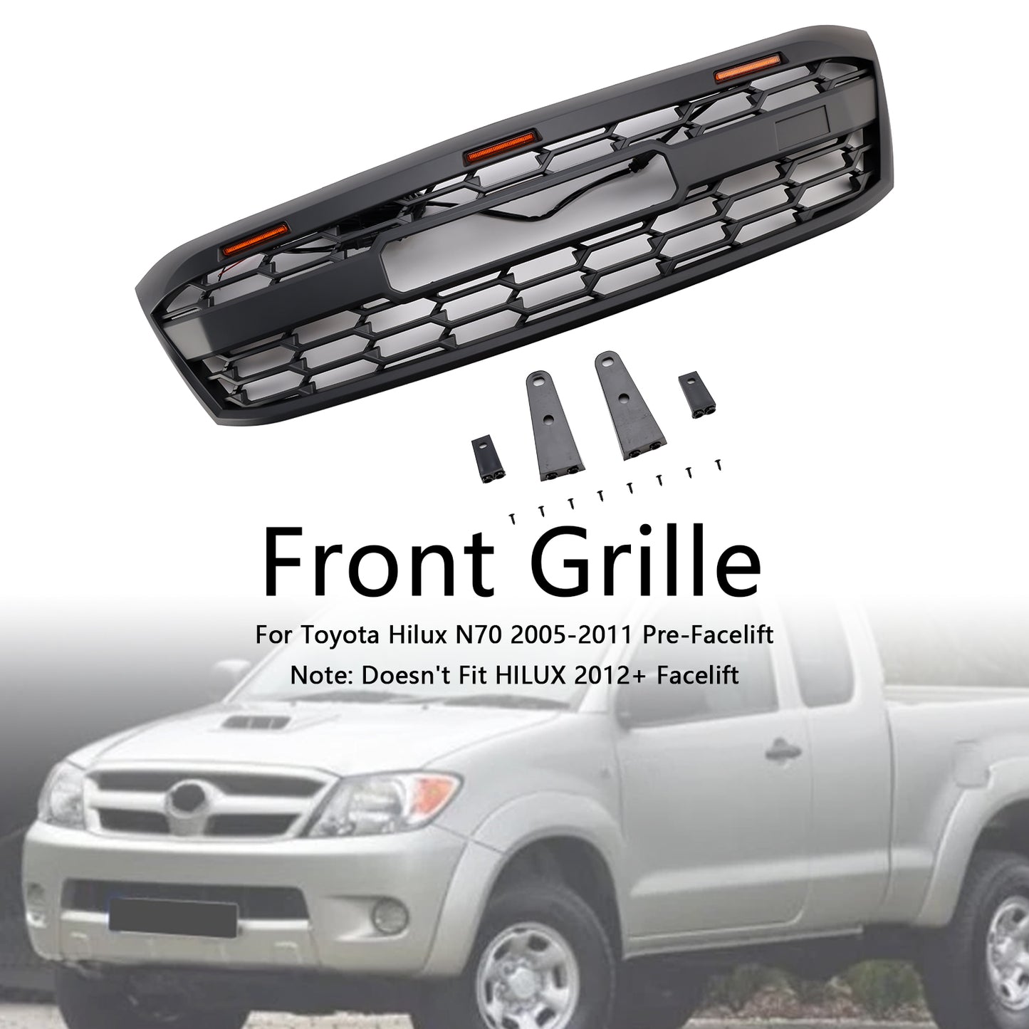 Griglia paraurti anteriore stile GR a LED per Toyota Hilux N70 pre-Facelift 2005-2011