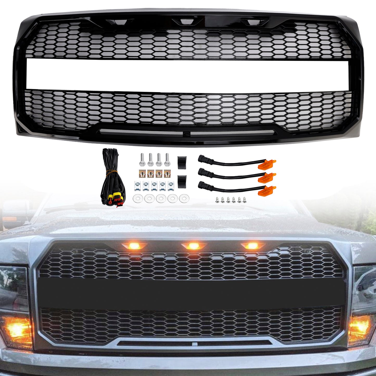 Griglia paraurti anteriore stile Raptor nero lucido adatta per Ford F150 2009-2014