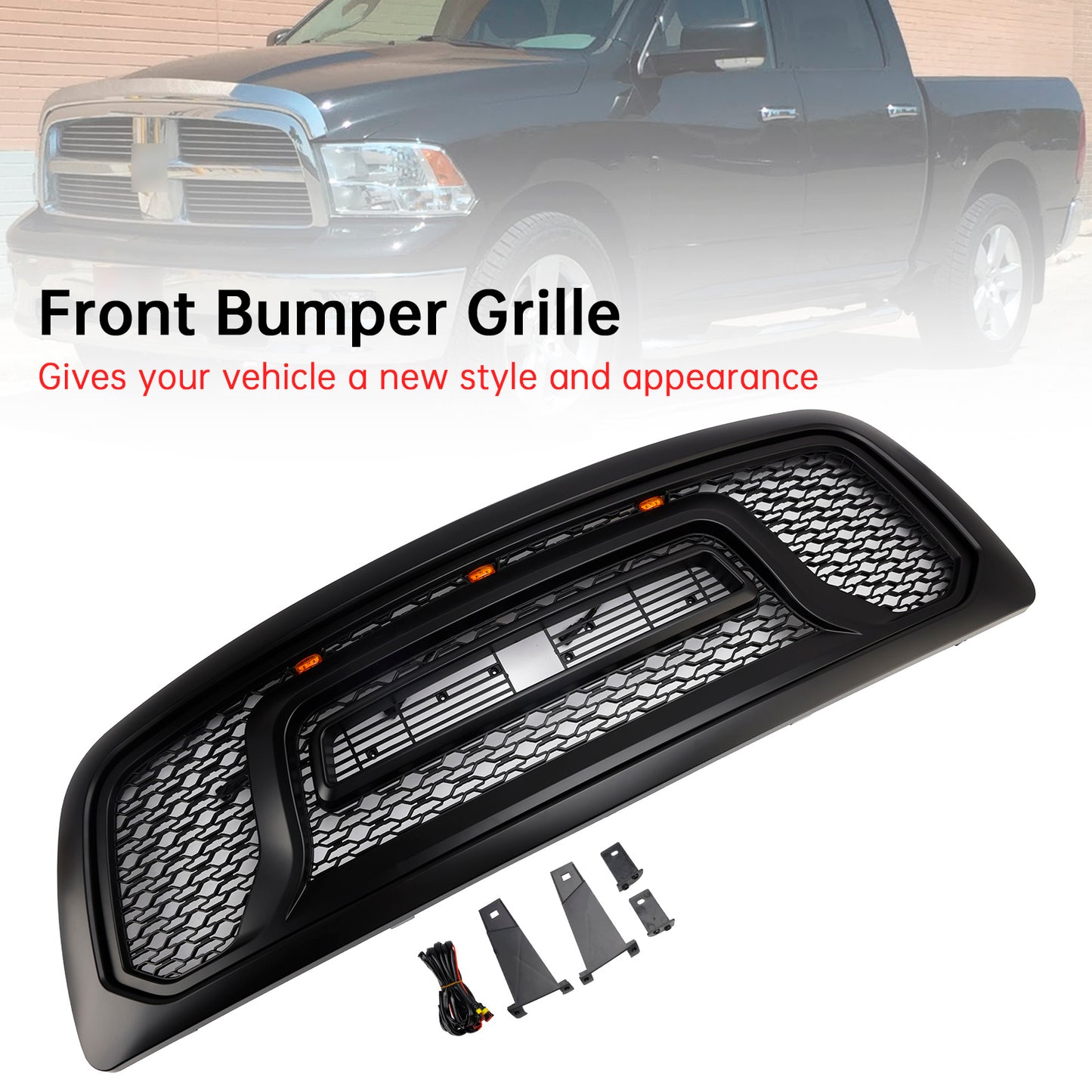Griglia paraurti anteriore nera con luce a LED per Dodge Ram 1500 2009-2012