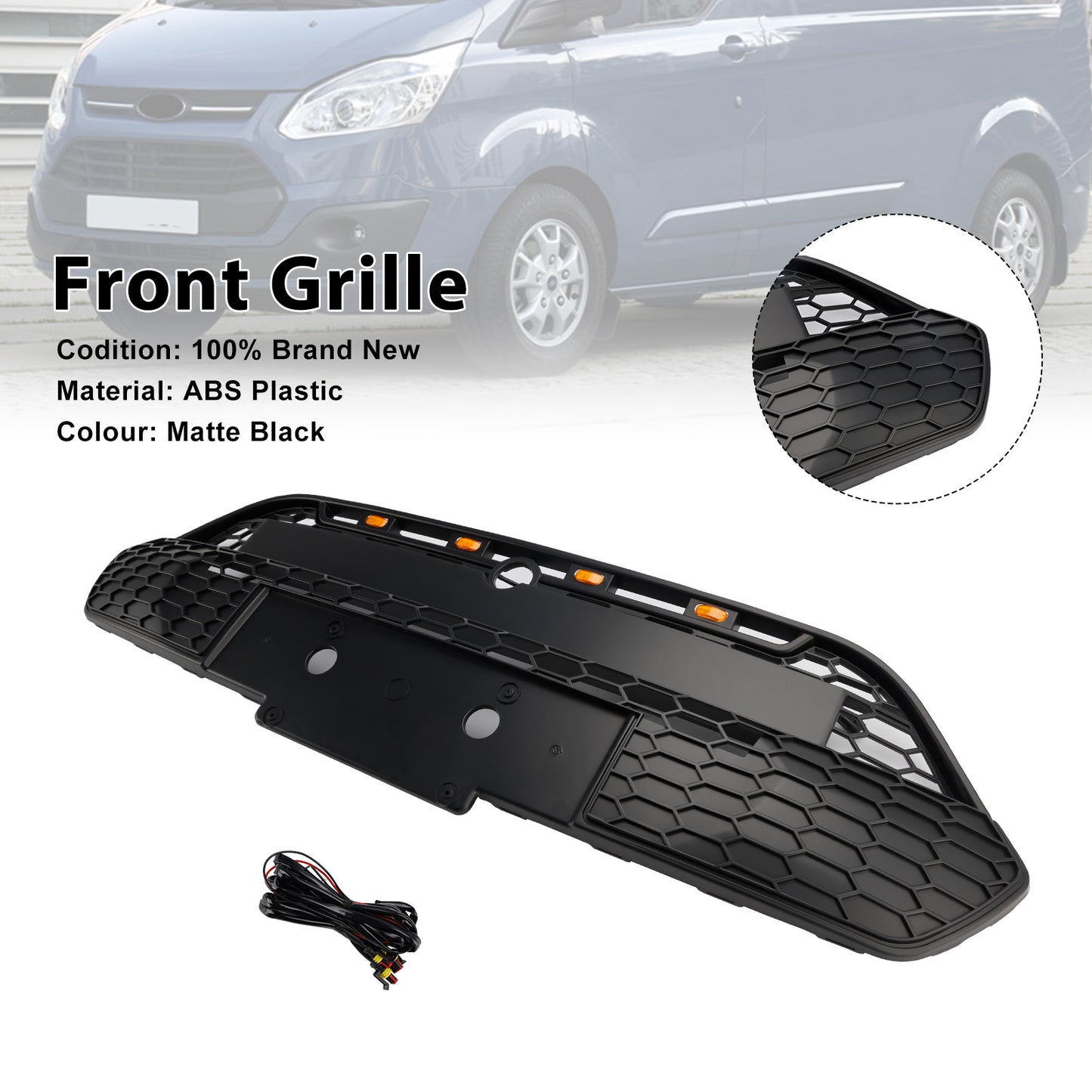 2013-2017 Ford Transit Custom Griglia per paraurti anteriore nera opaca con LED