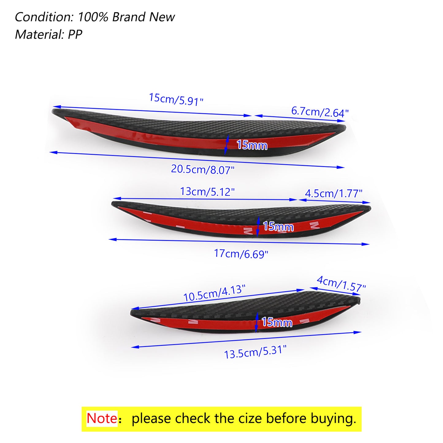 6pcs Universal Car/Auto Paraurti Anteriore Pinne Spoiler Canard Refit Generico