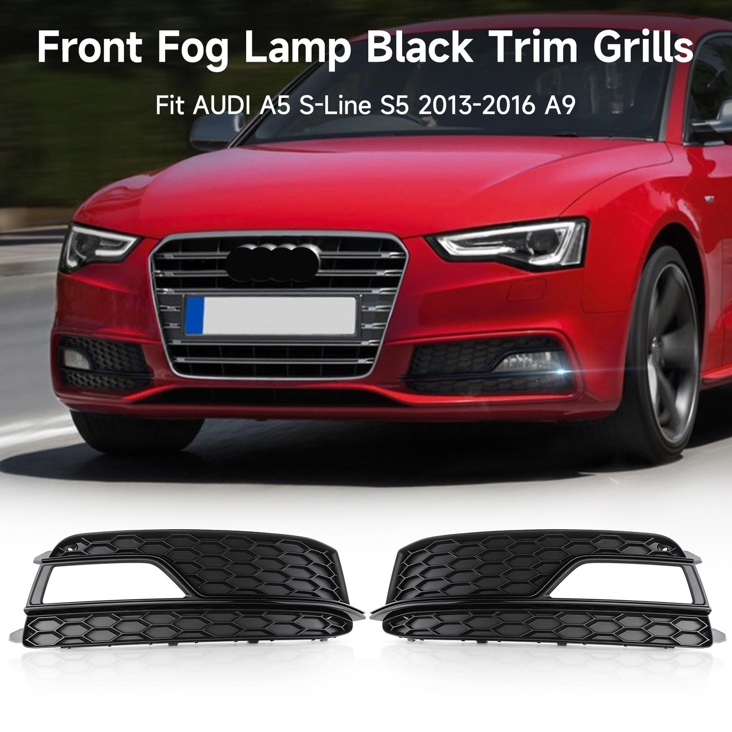 Pair Front Fog Lamp Black Trim Grills Grill Per AUDI A5 S-Line S5 2013-2016