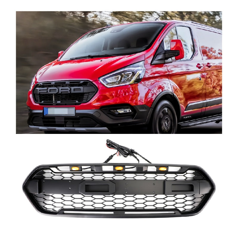Per Ford Transit Custom Trail 2018-2023 W/ 3LED Matte Black Front Bumper Grille