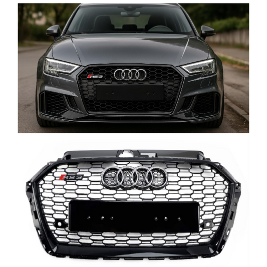 Griglia del paraurti anteriore in maglia a nido d'ape stile Audi A3 8V RS3 2017-2019 nera