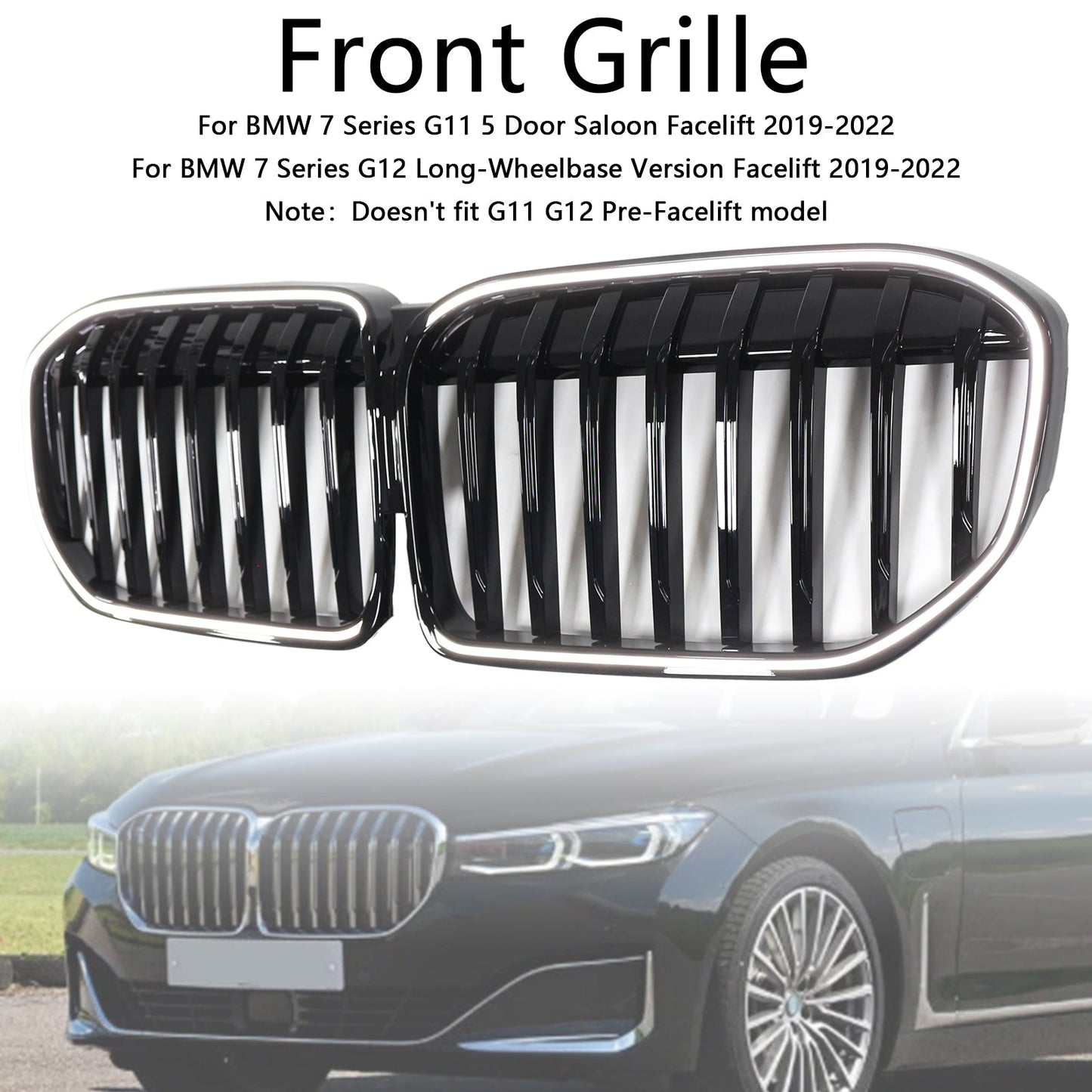 Griglia anteriore nera lucida a lamelle singole BMW Serie 7 G12 passo lungo 2019-2022