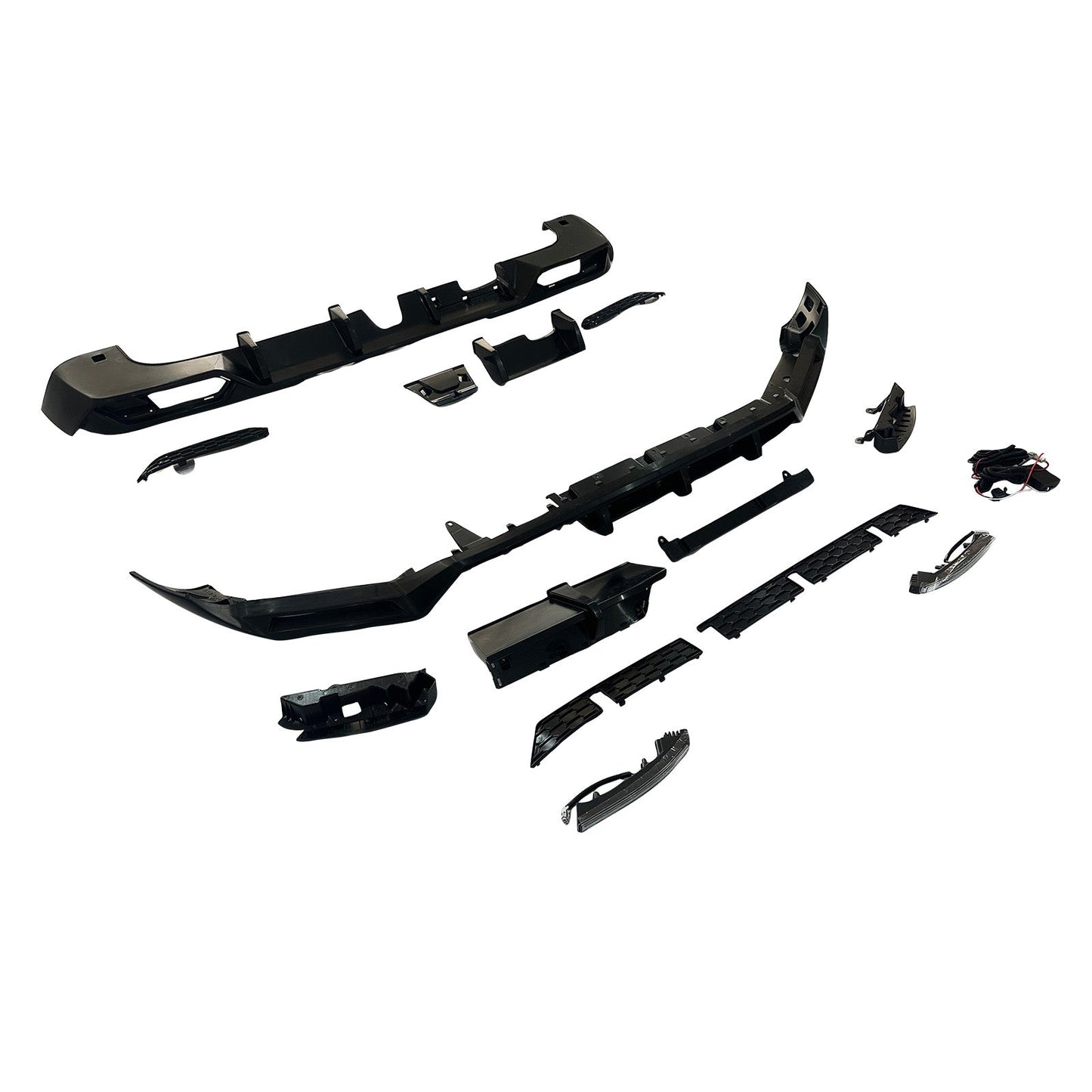 Diffusore anteriore e posteriore per paraurti in PP per Mercedes Benz Classe G W465, compatibile dal 2025 in poi.
