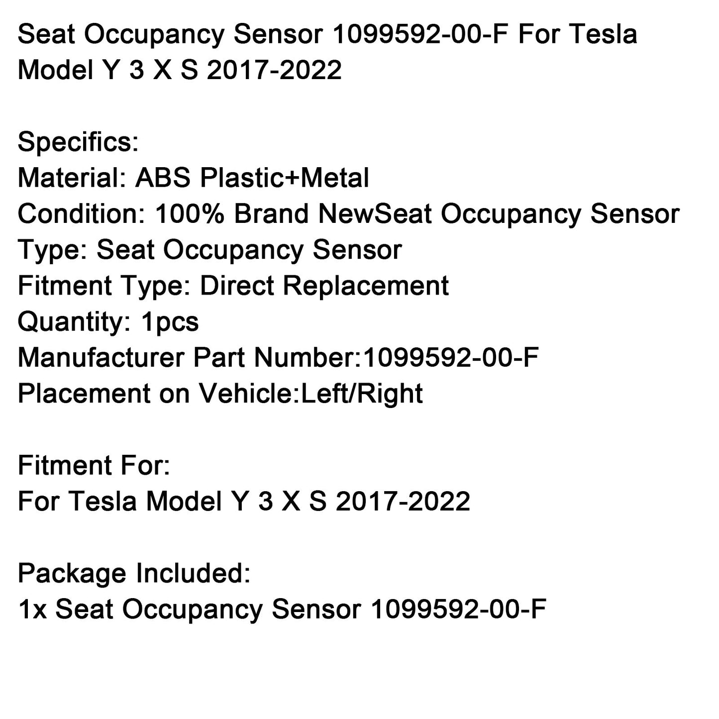 Sensore di presenza sedile Tesla Model Y 3 XS 2017-2022 1099592-00-F